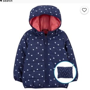 Navy Heart Print Carters Puffer Jacket
